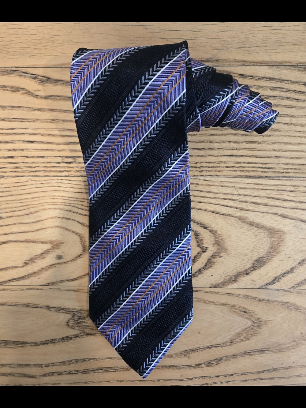 Beautiful Pavone Black, Purple and Silver Striped Tie